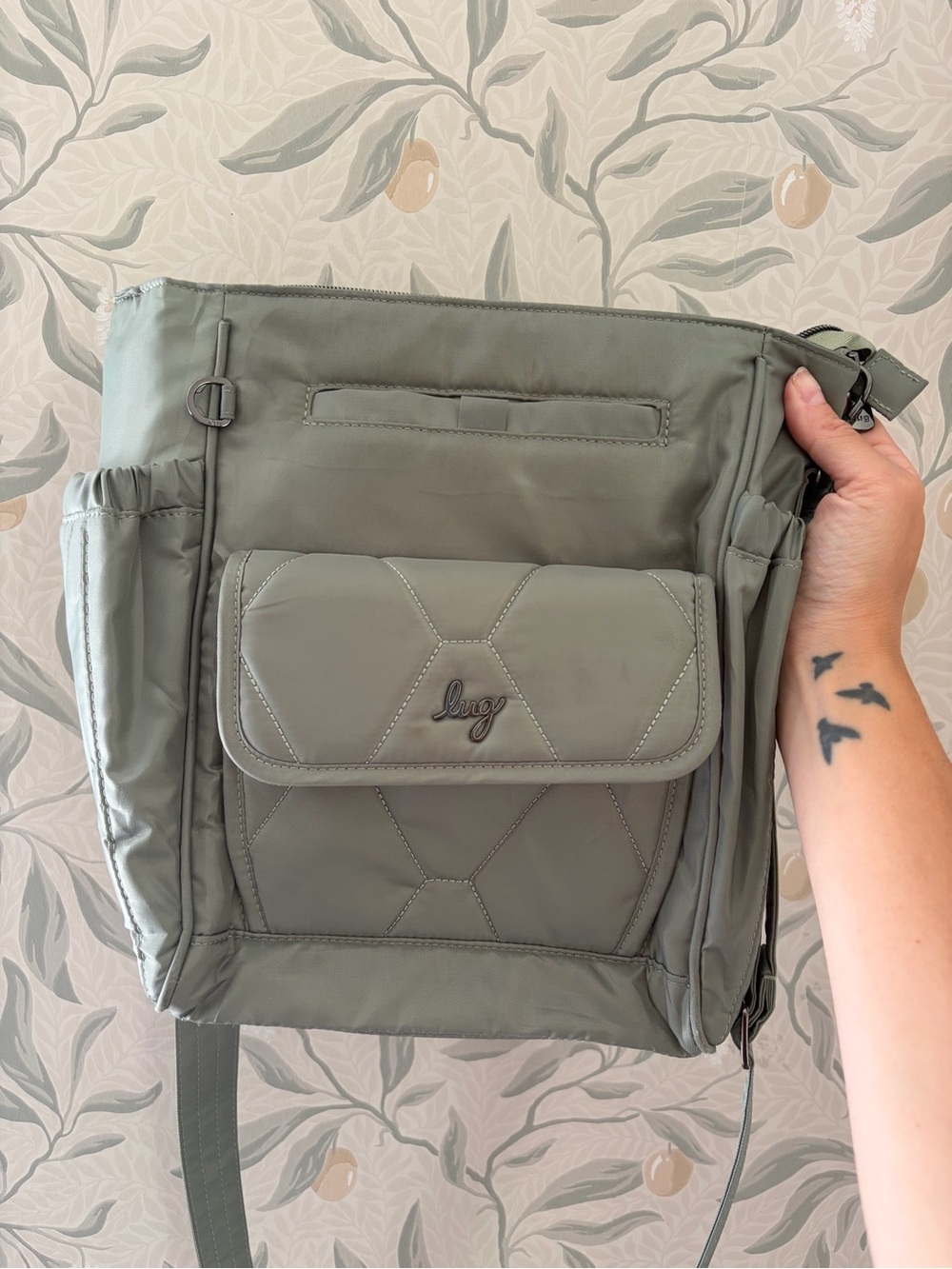 lug Olive Green Quilted Crossbody Bag